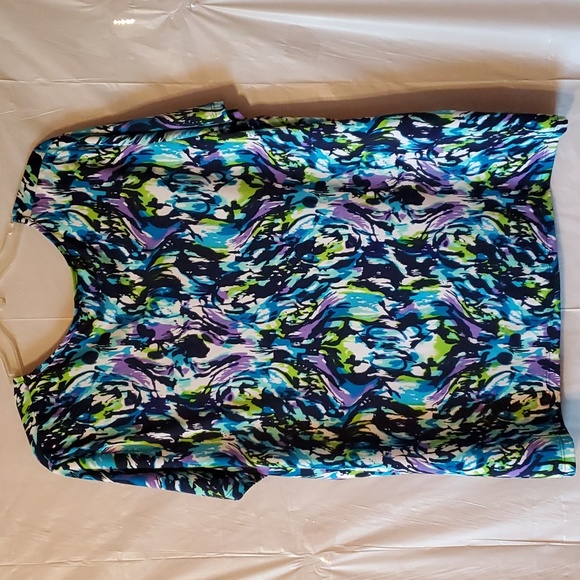 Liz & Me Catherines 3X stretchy short sleeve top NWOT V-neck multi color - Picture 6 of 10